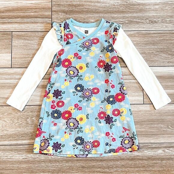 Tea Collection Long Sleeve Floral Flutter Shoulder Dress Size 4 - Picture 1 of 4